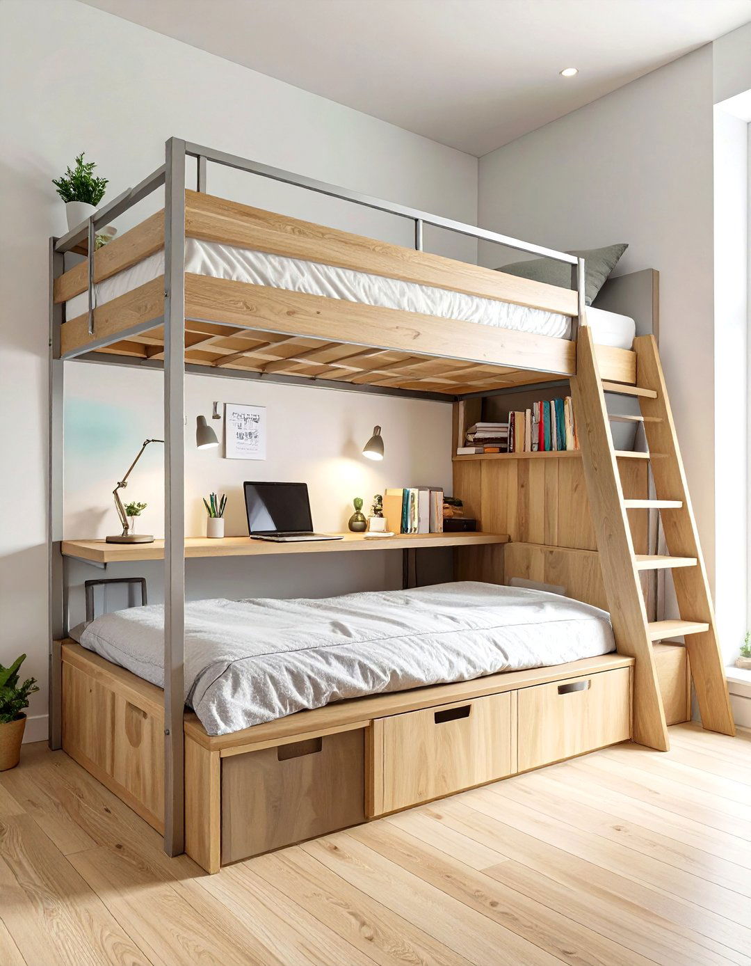 Loft Bed with Integrated Desk - 30 single dorm room ideas