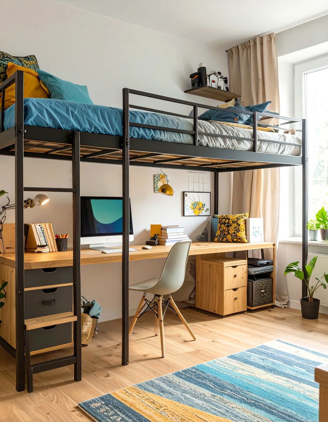 Loft Bed with a Built in Desk Underneath - 30 teen room decor ideas