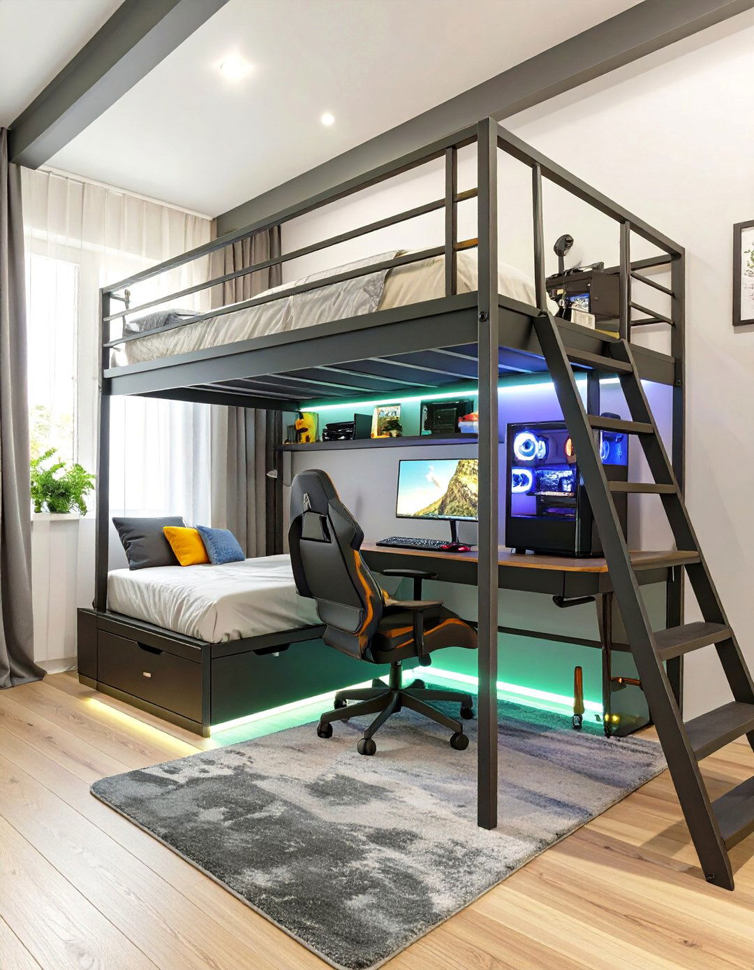 Loft Bed with a Gaming Nook - 30 teenage bedroom ideas