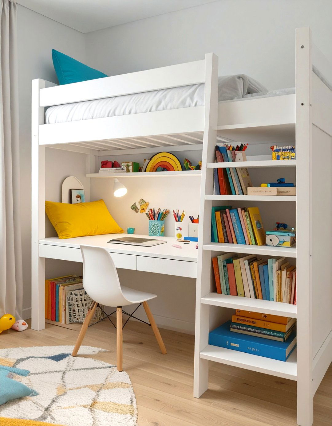 Loft Bed with an Integrated Desk - 30 small kids bedroom ideas