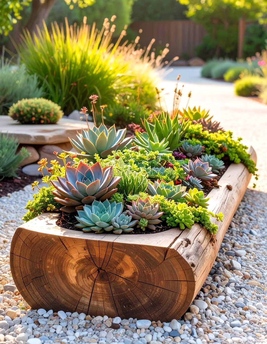 Log Planter Succulent Garden - 30 succulent garden ideas