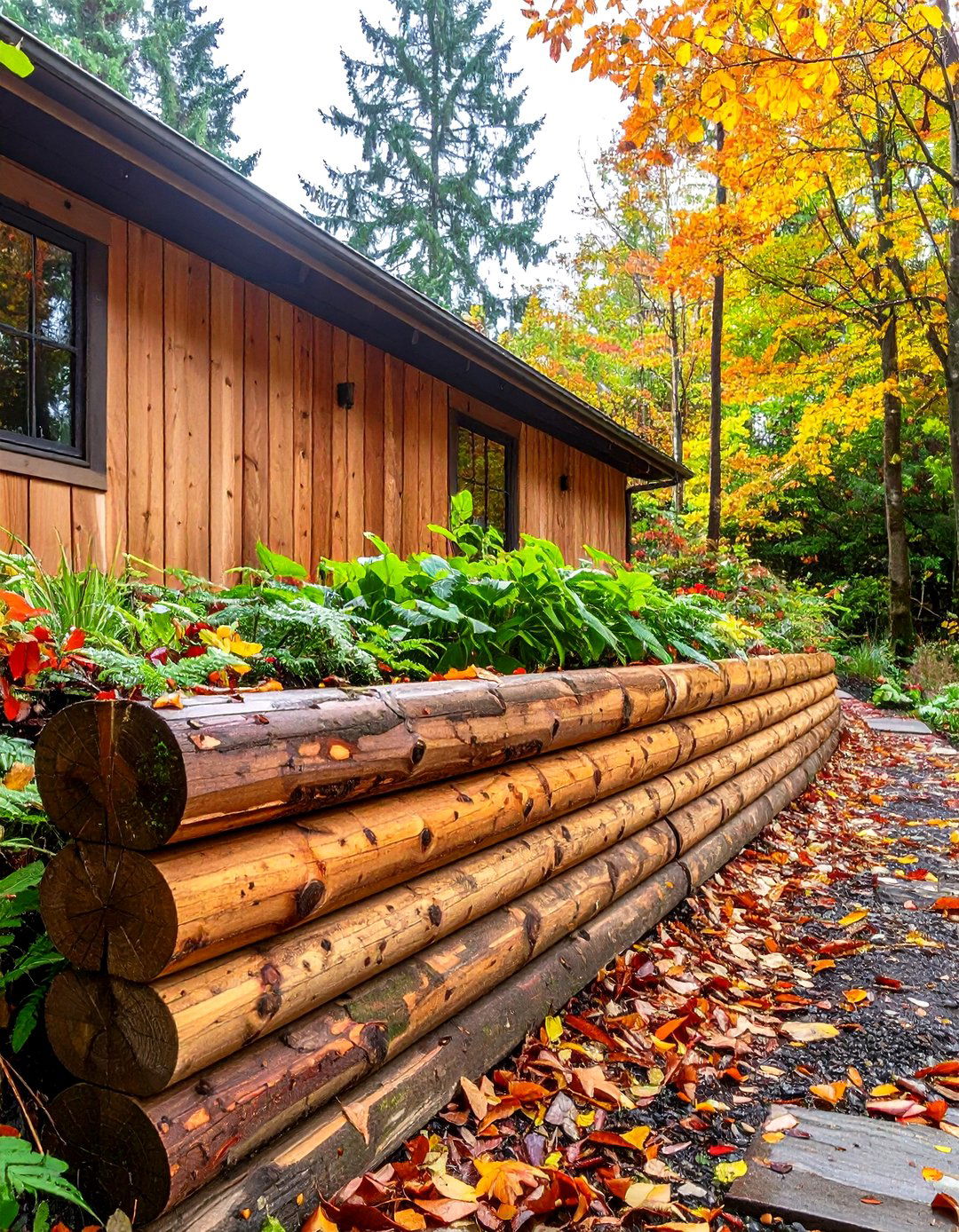 Log Retaining Wall for a Cabin Feel - 30 retaining wall ideas for sloped backyard