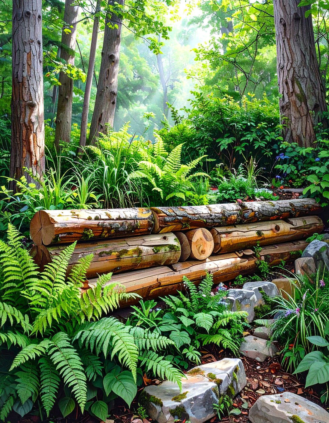 Log Retaining Wall for a Naturalistic Look - 30 backyard retaining wall ideas