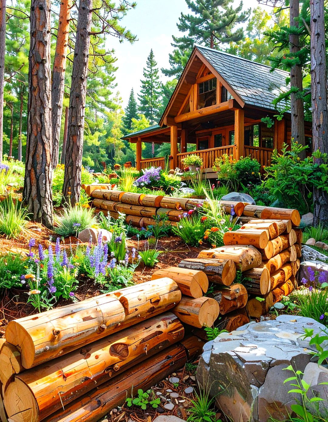 Log Retaining Wall - 30 simple retaining wall ideas for sloped backyard