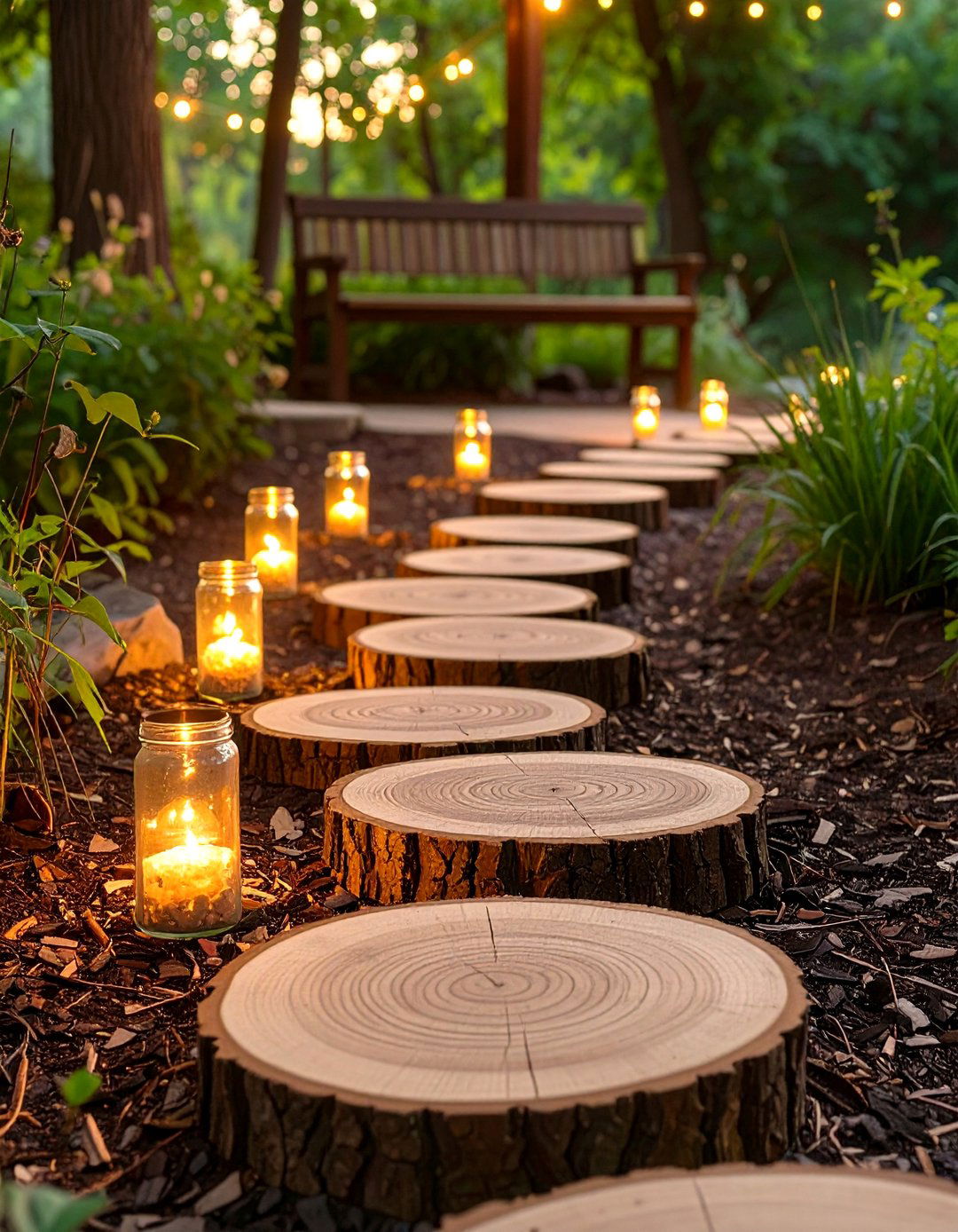 Log Round Stepping Stones - 30 backyard pathway ideas