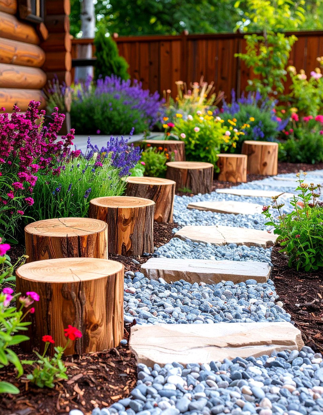 Log Section Patio Edging - 30 patio edging ideas