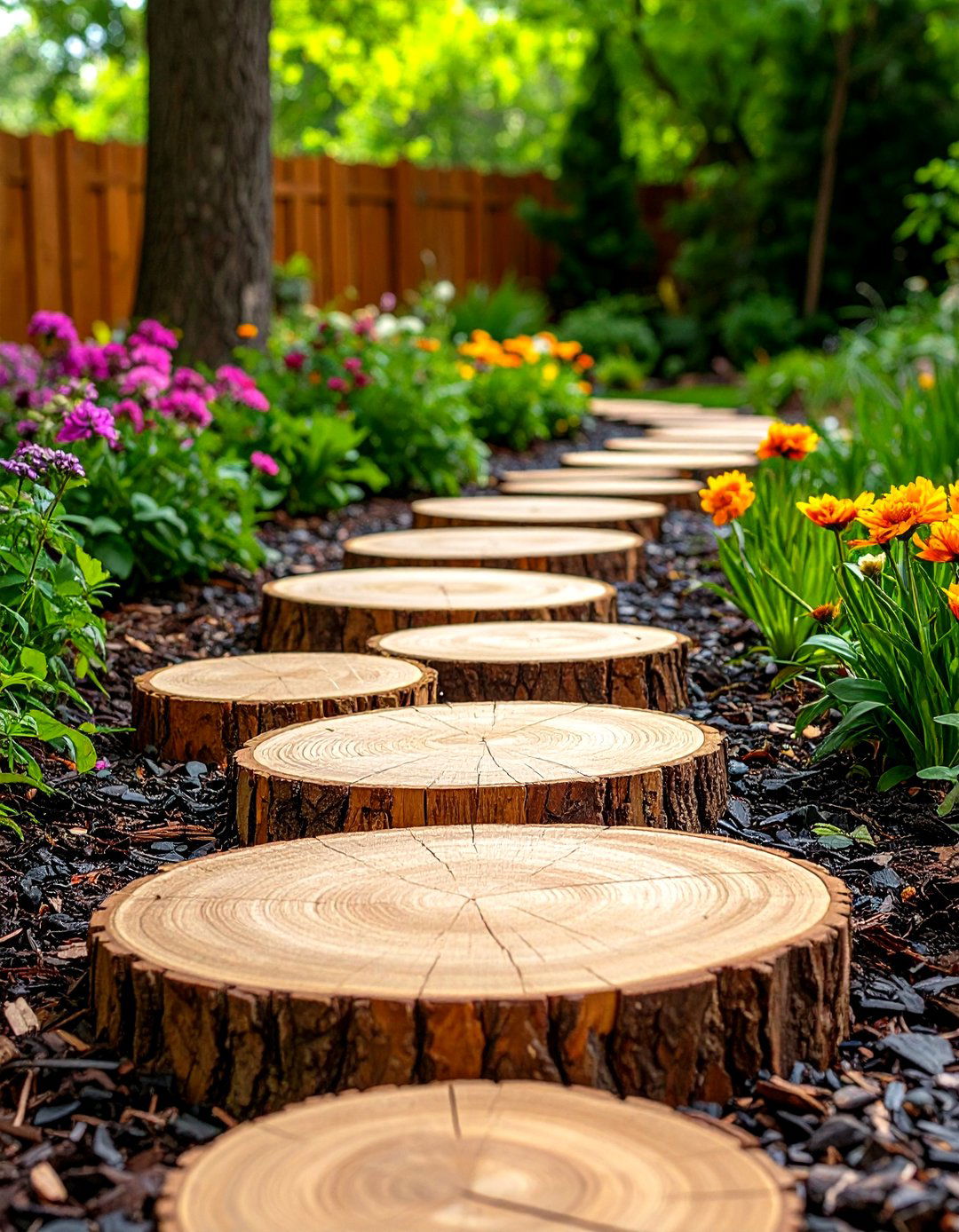 Log Stepping Stone Walkway - 30 front yard walkway ideas
