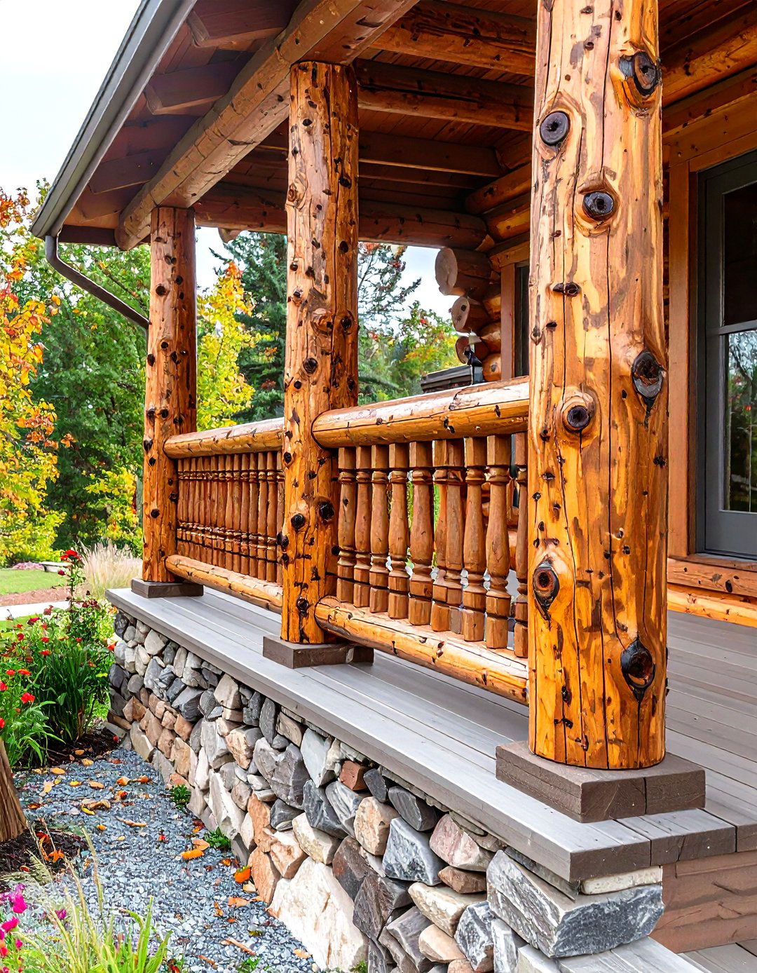 Log and Timber Frame Porch Railing - 30 cheap porch railing ideas