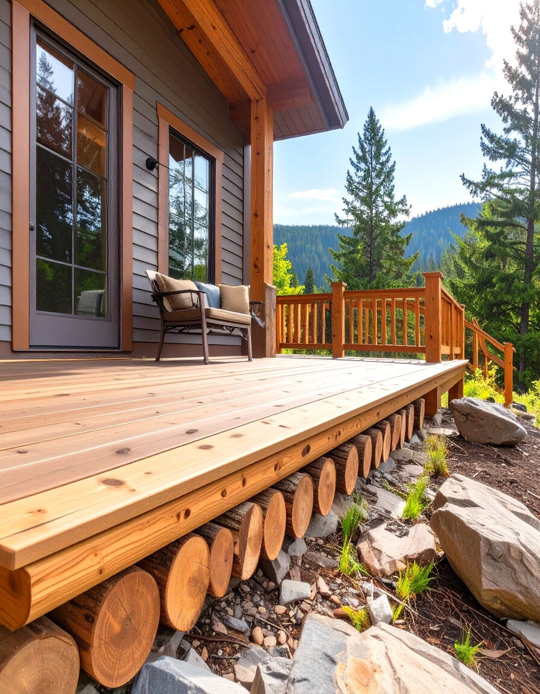 Log or Half Log Siding - 30 inexpensive deck skirting ideas