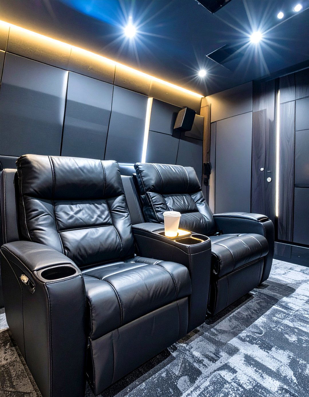 Loveseat with Integrated Console - 30 small home theater seating ideas