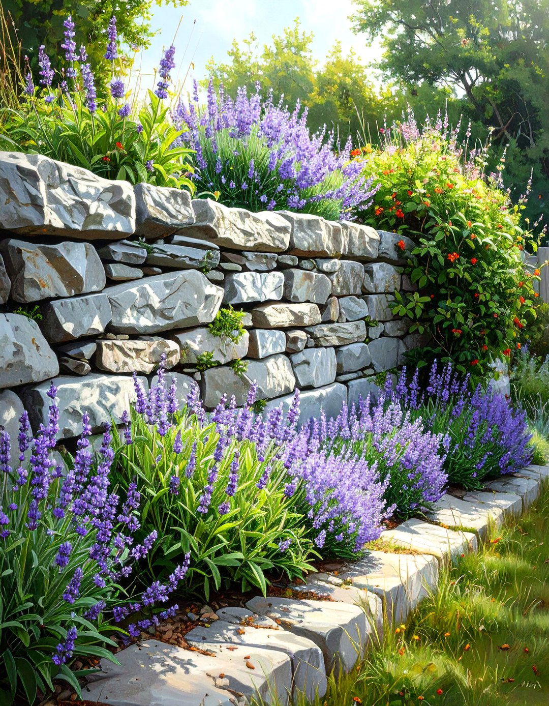 Low Dry Stack Stone Wall Edging - 30 modern garden edging ideas