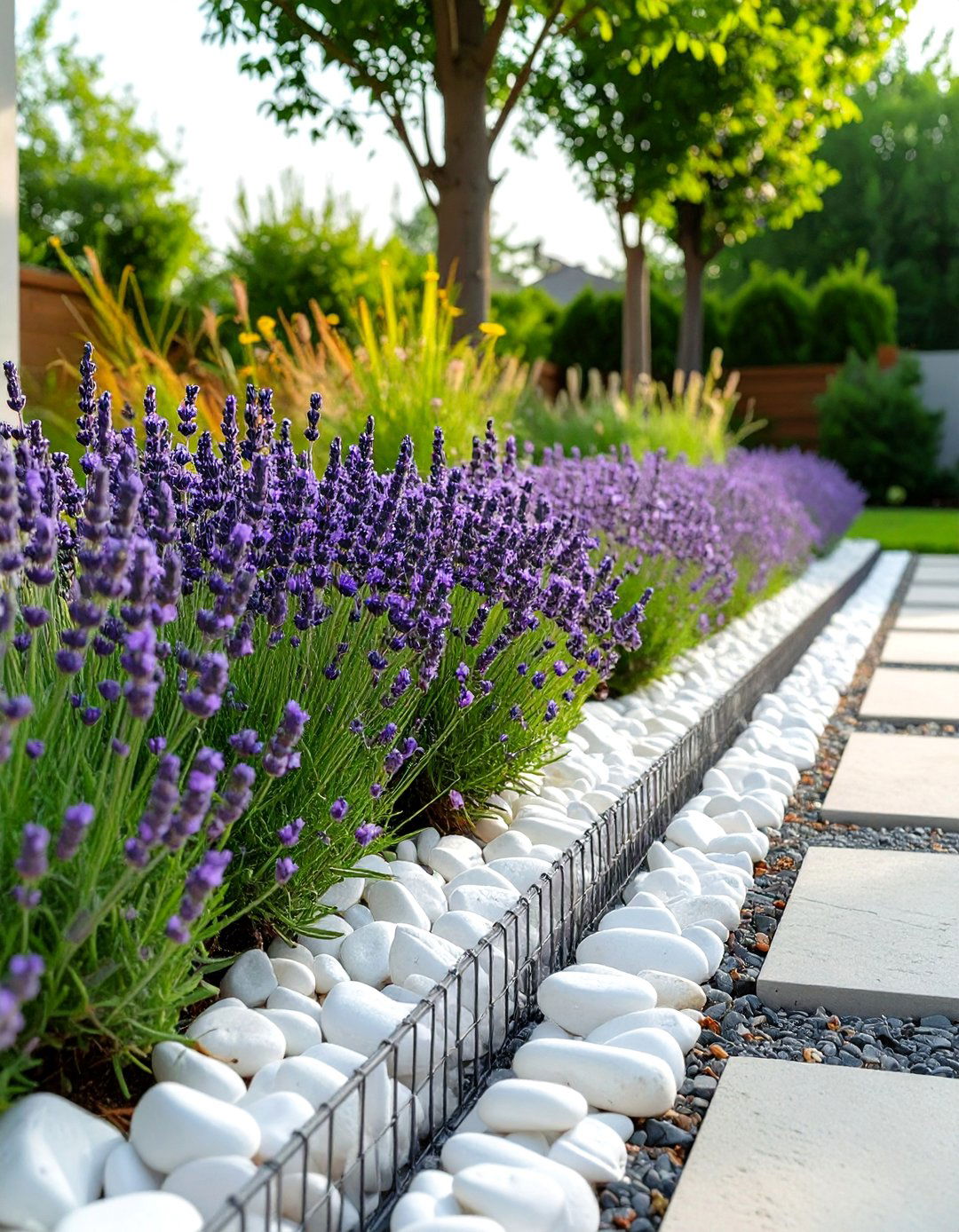 Low Gabion Wall as a Garden Border - 30 backyard retaining wall ideas