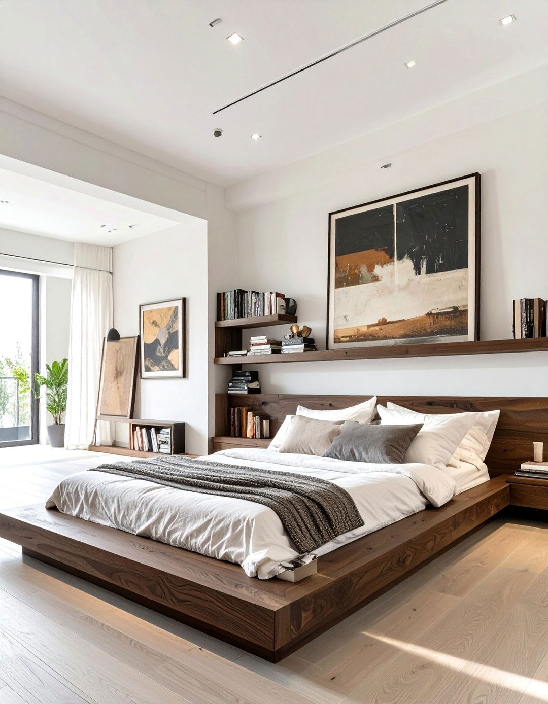 Low Profile Bedroom Shelving Along the Floor - 30 bedroom shelf ideas
