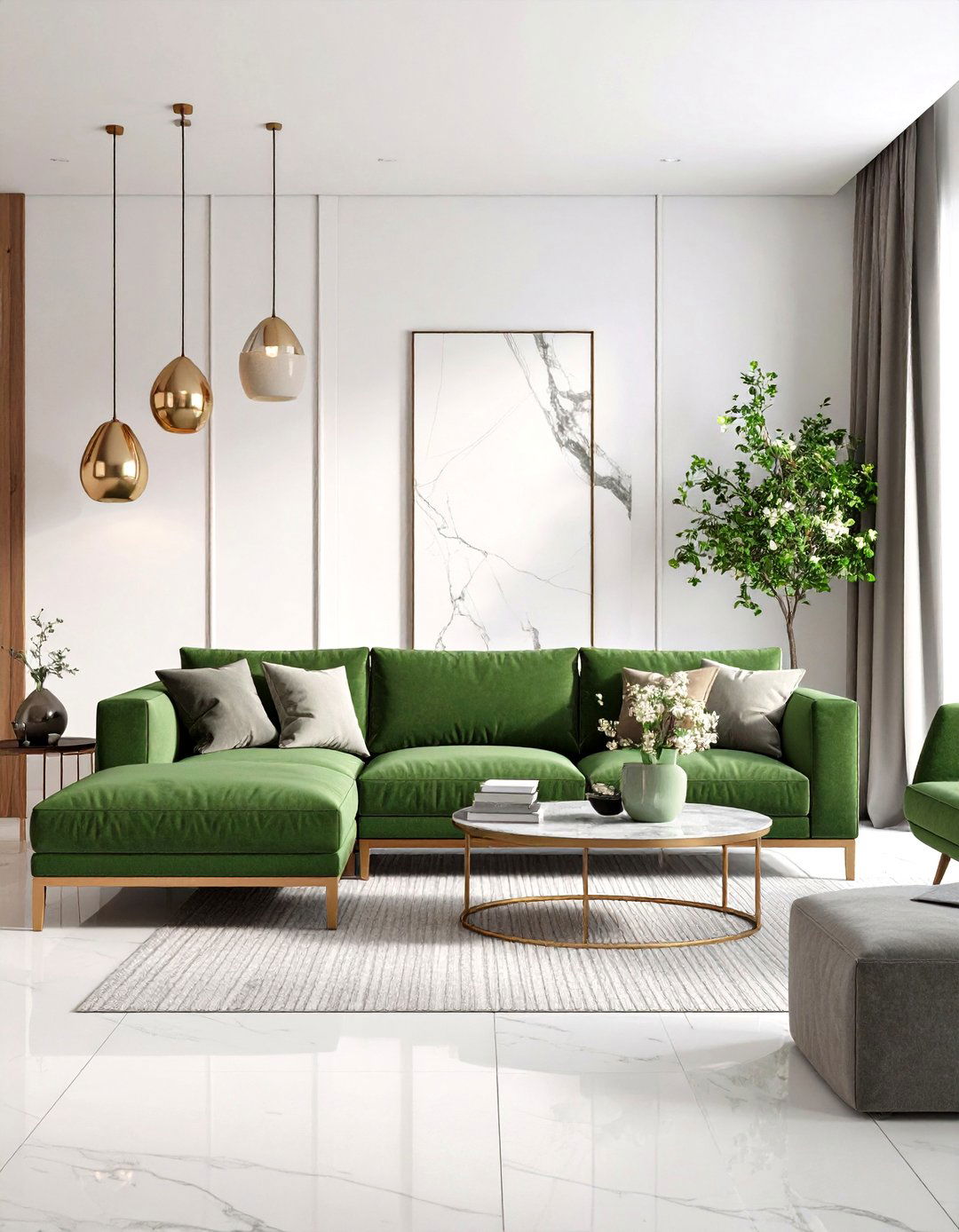 Low Profile Green Sofa in a Contemporary Space - 30 green sofa living room ideas