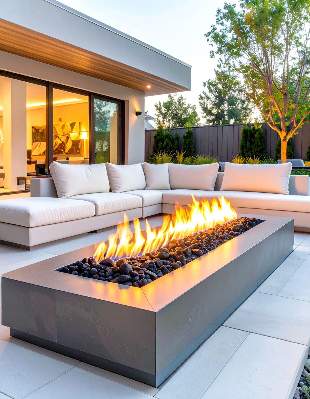 Low Profile Rectangular Fire Pit - 30 simple backyard fire pit ideas