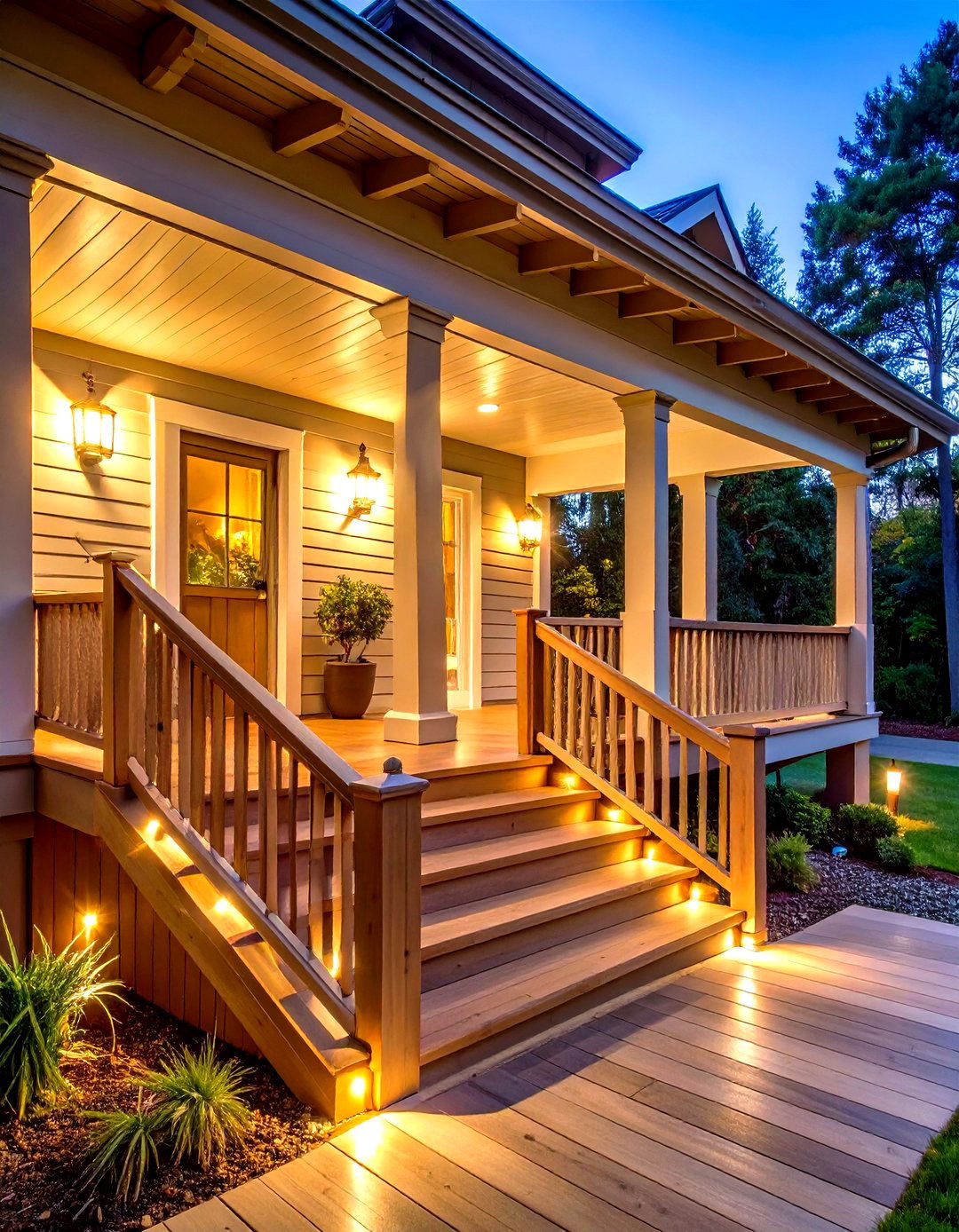 Low Profile Step and Rail Lighting - 30 front porch lighting ideas