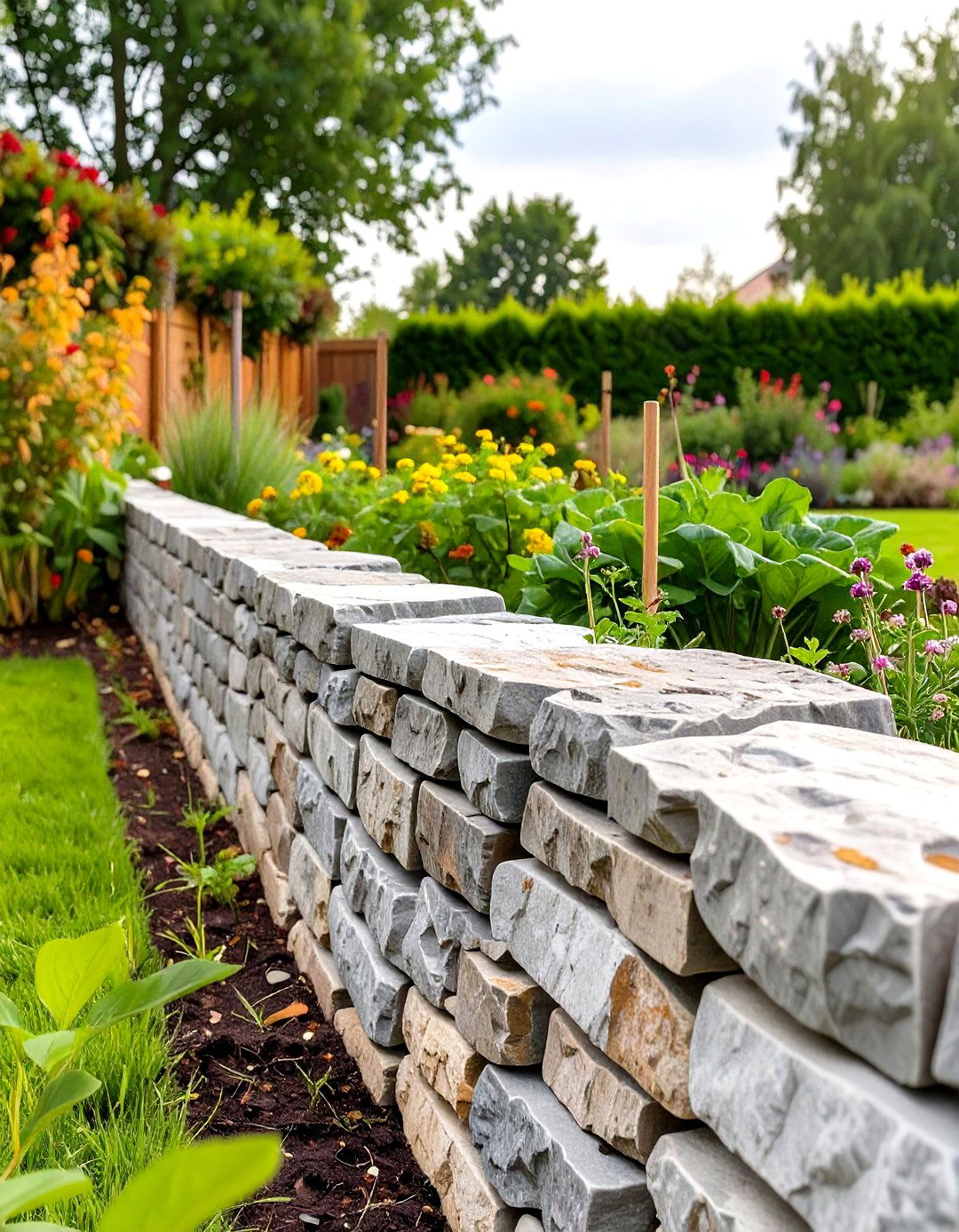 Low Profile Stone Border Vegetable Garden Fence - 30 vegetable garden fence ideas