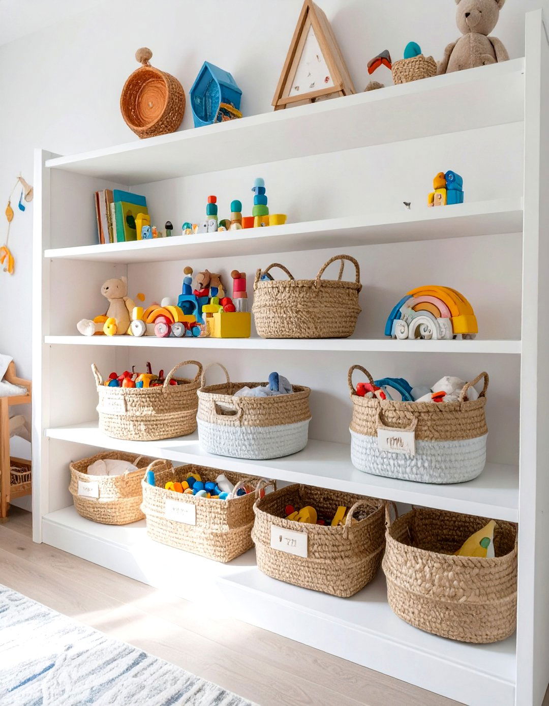 Low Profile Toy Storage Shelves - 30 toddler bedroom ideas