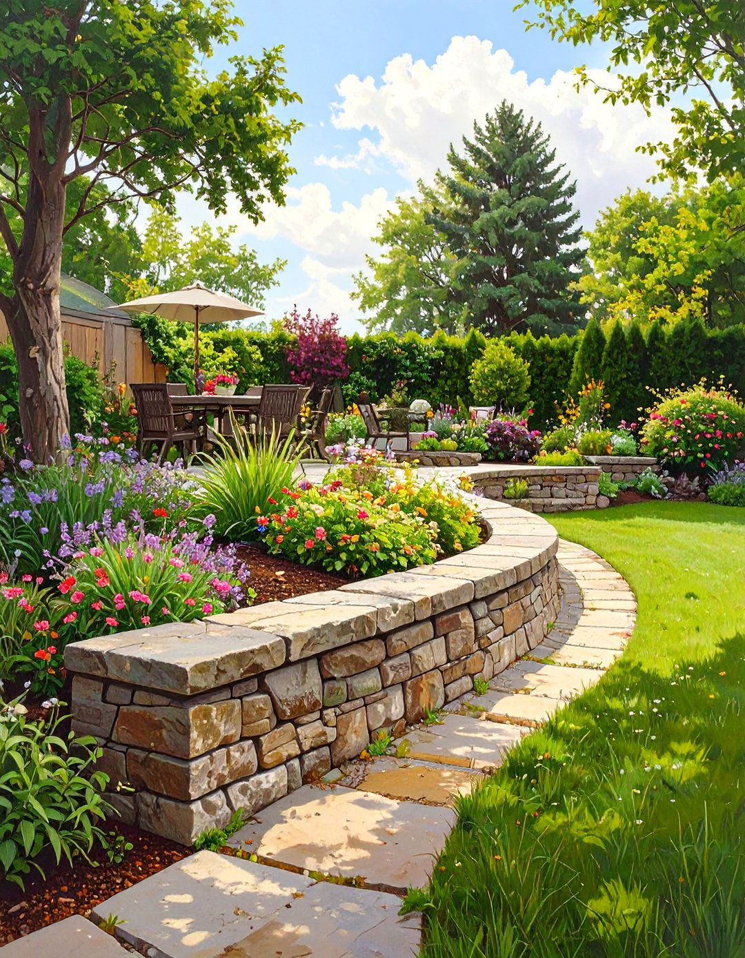 Low Retaining Wall for a Raised Patio - 30 backyard retaining wall ideas