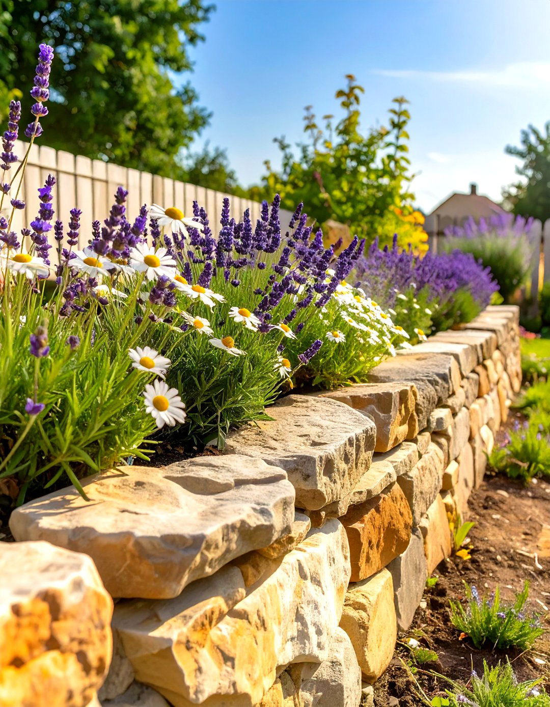 Low Stone Wall Border - 30 small garden fence ideas