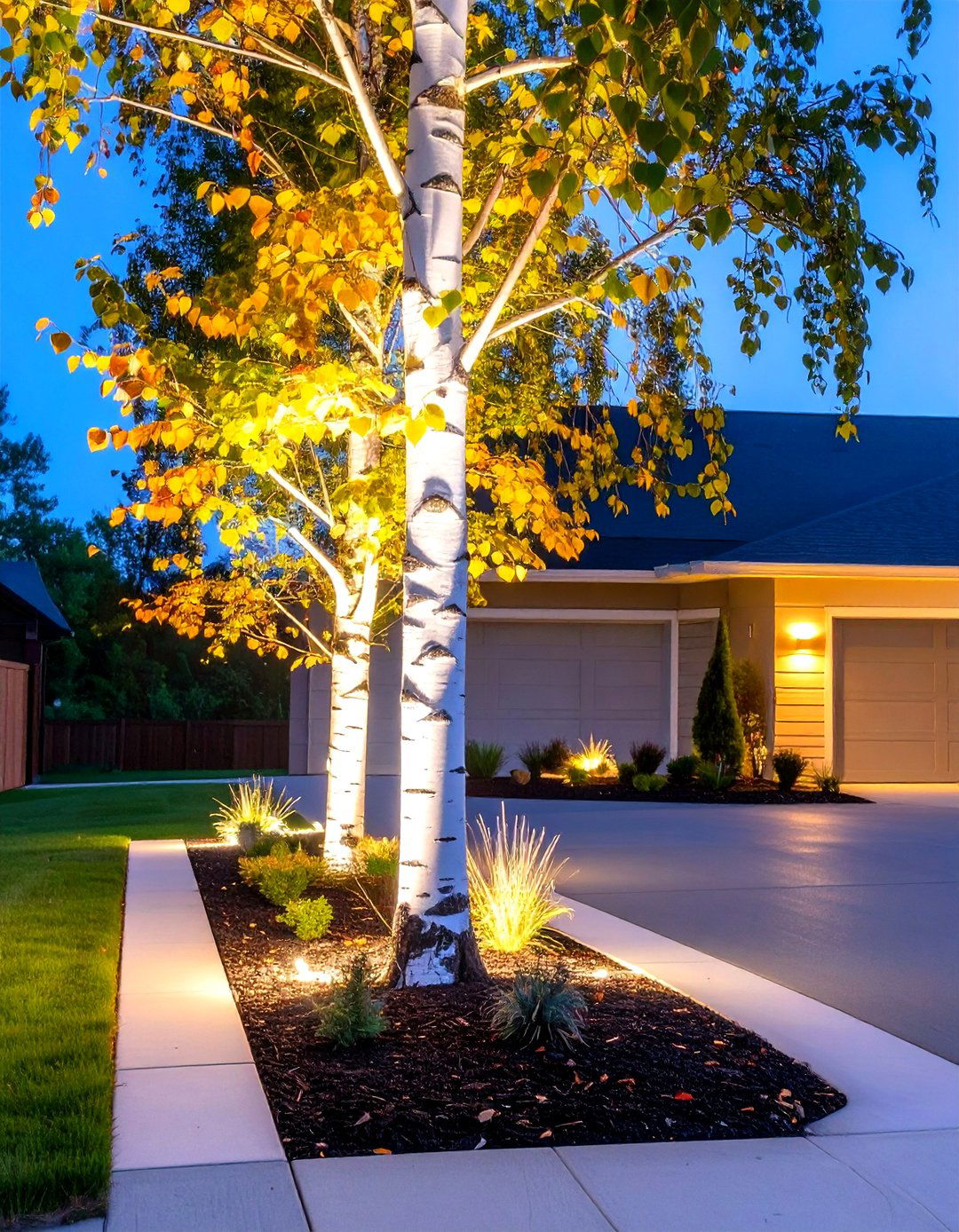 Low Voltage Uplighting on Trees - 30 side driveway landscaping ideas