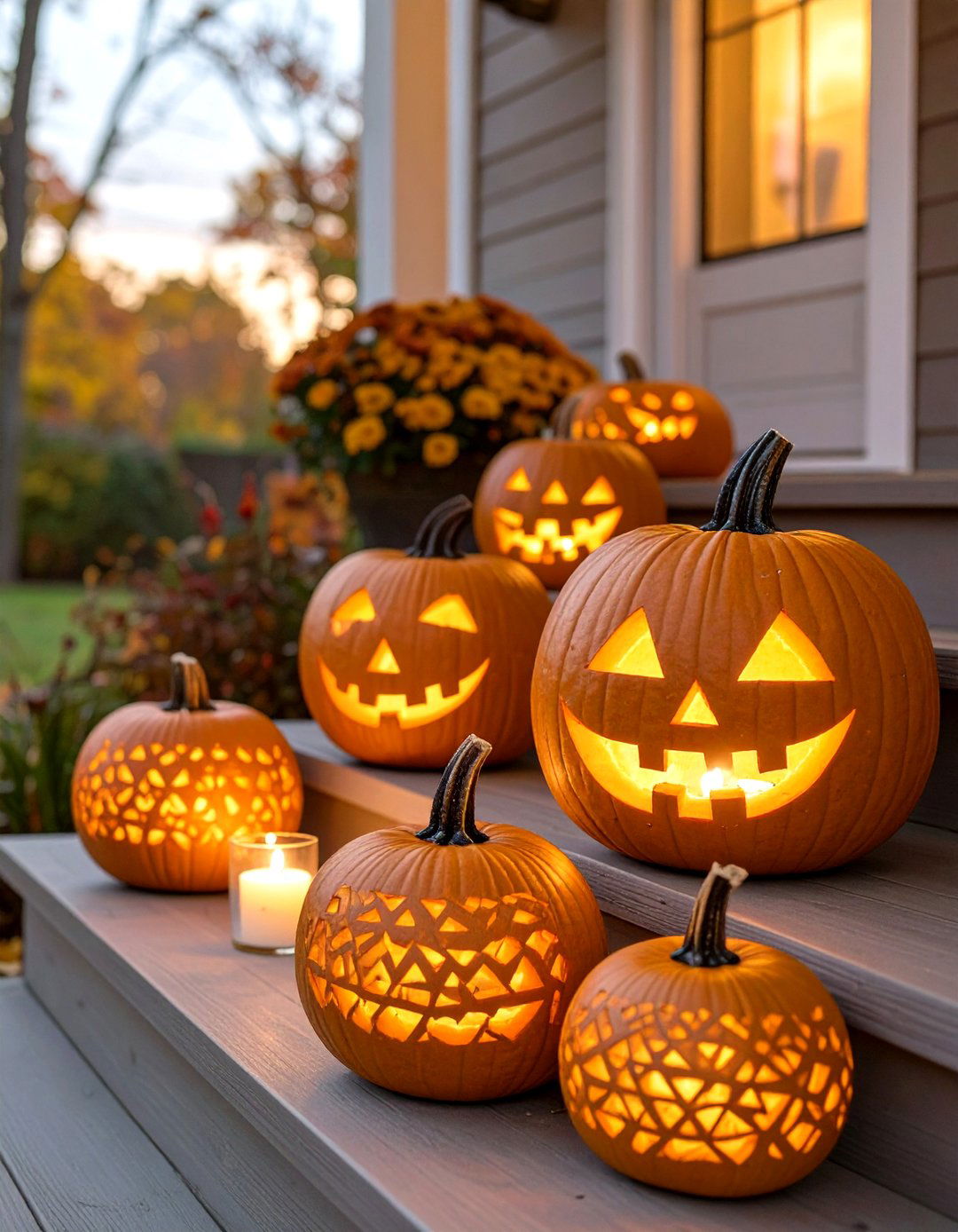 Luminaries Made from Carved Out Pumpkins - 30 outdoor fall decor ideas