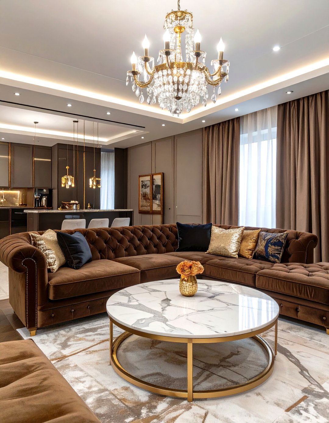 Luxurious Brown Velvet Living Room - 30 modern brown living room ideas