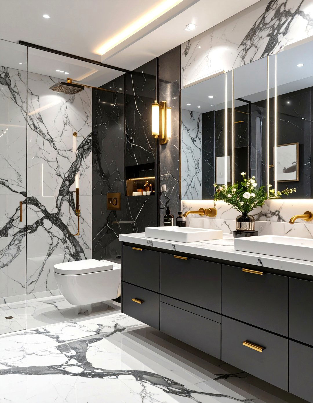 Luxurious Marble Bathroom - 30 black and white bathroom ideas