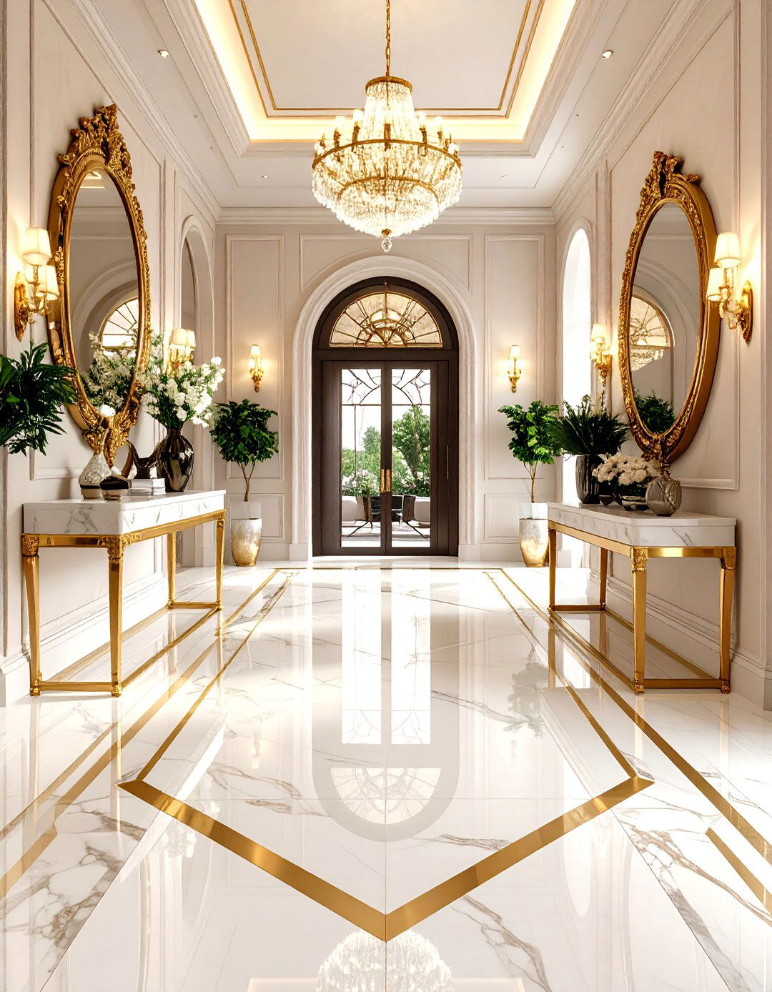 Luxurious Marble Entryway Flooring with Brass Inlay - 30 entryway flooring ideas