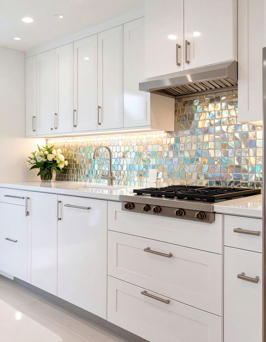 Luxurious Mother of Pearl - 30 backsplash tile ideas