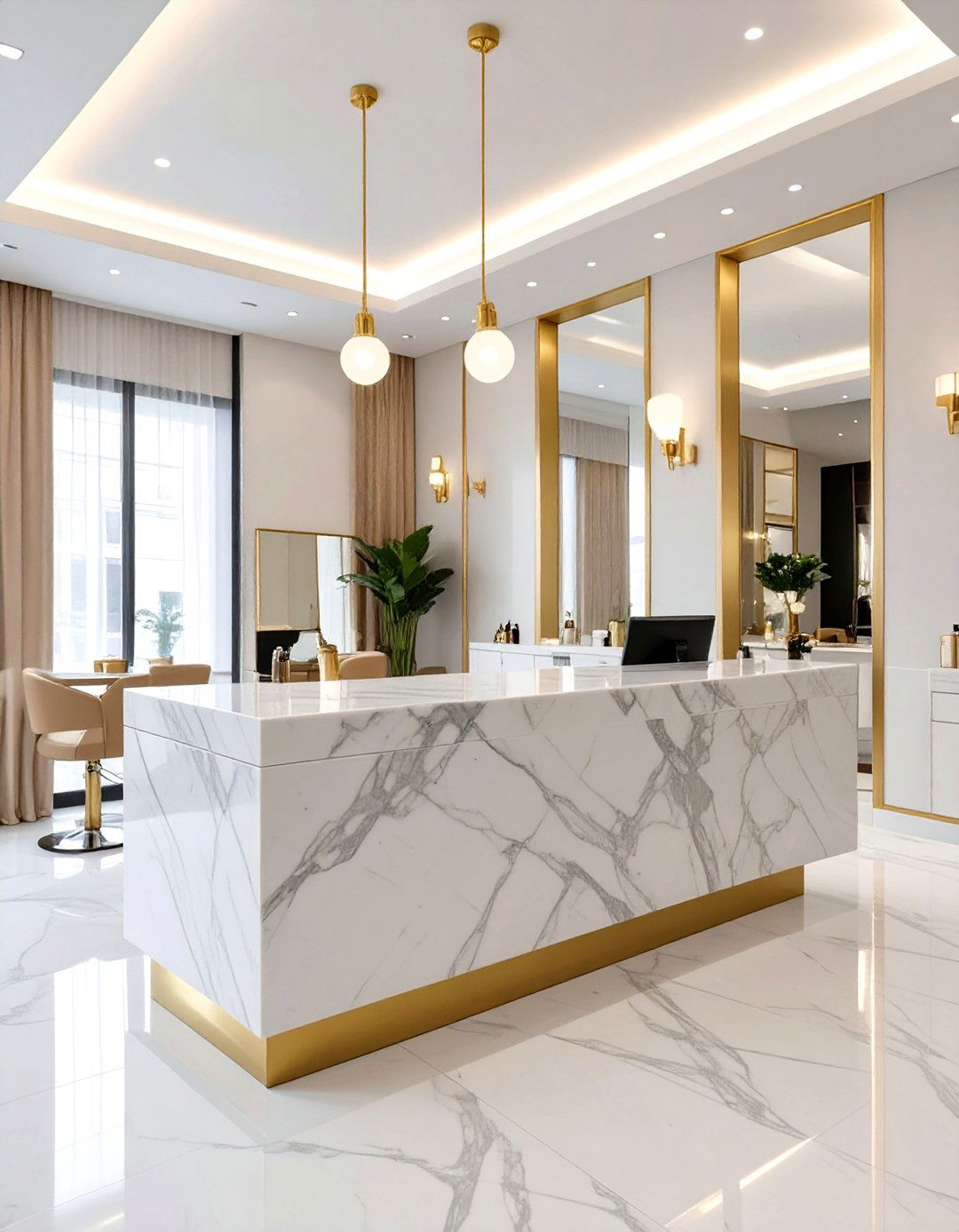 Luxurious Salon with Marble Accents - 30 salon interior design ideas