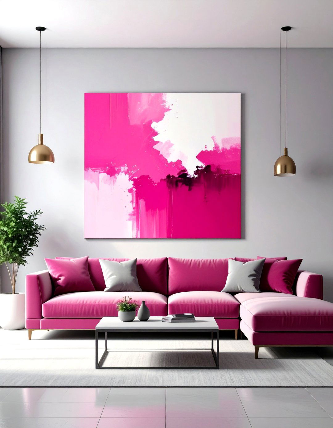 Magenta Statement Wall Art - 30 pink living room ideas