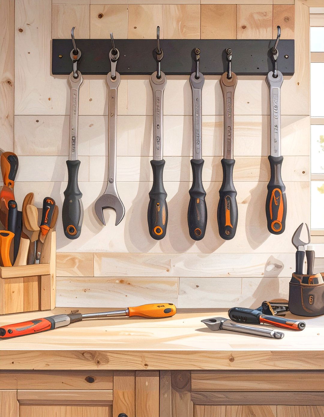 Magnetic Tool Holder Strips - 30 simple garage man cave ideas