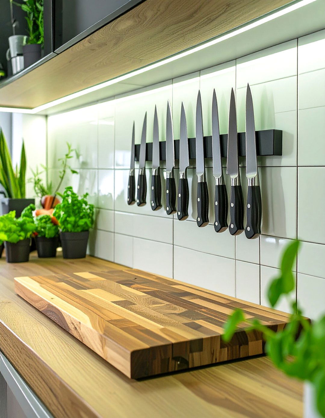 Magnetic Wall Mounted Knife Rack - 30 very small kitchen ideas