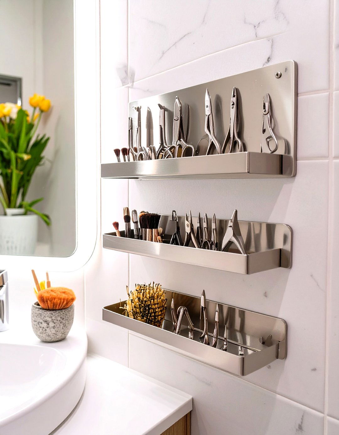 Magnetic Wall Strip Shelving - 30 shelves very small bathroom storage ideas