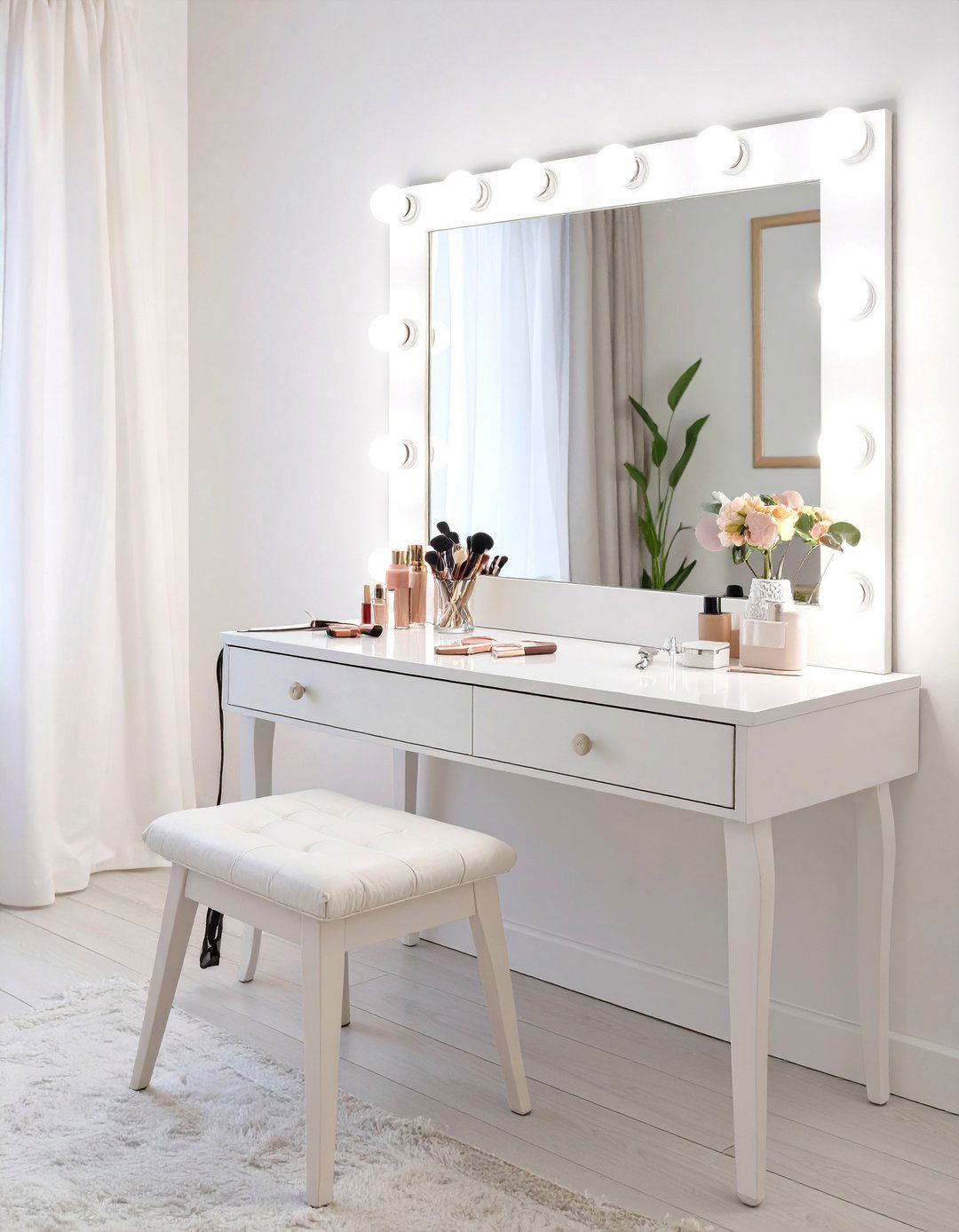 Makeup Vanity with Hollywood Style Lights - 30 vanity ideas