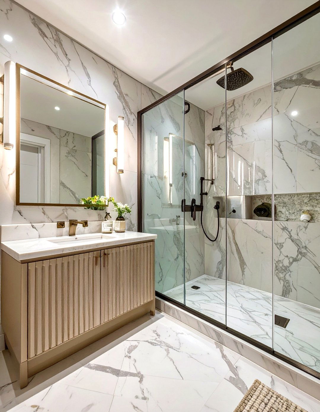 Marble Bathroom with Fluted Details - 30 marble bathroom ideas