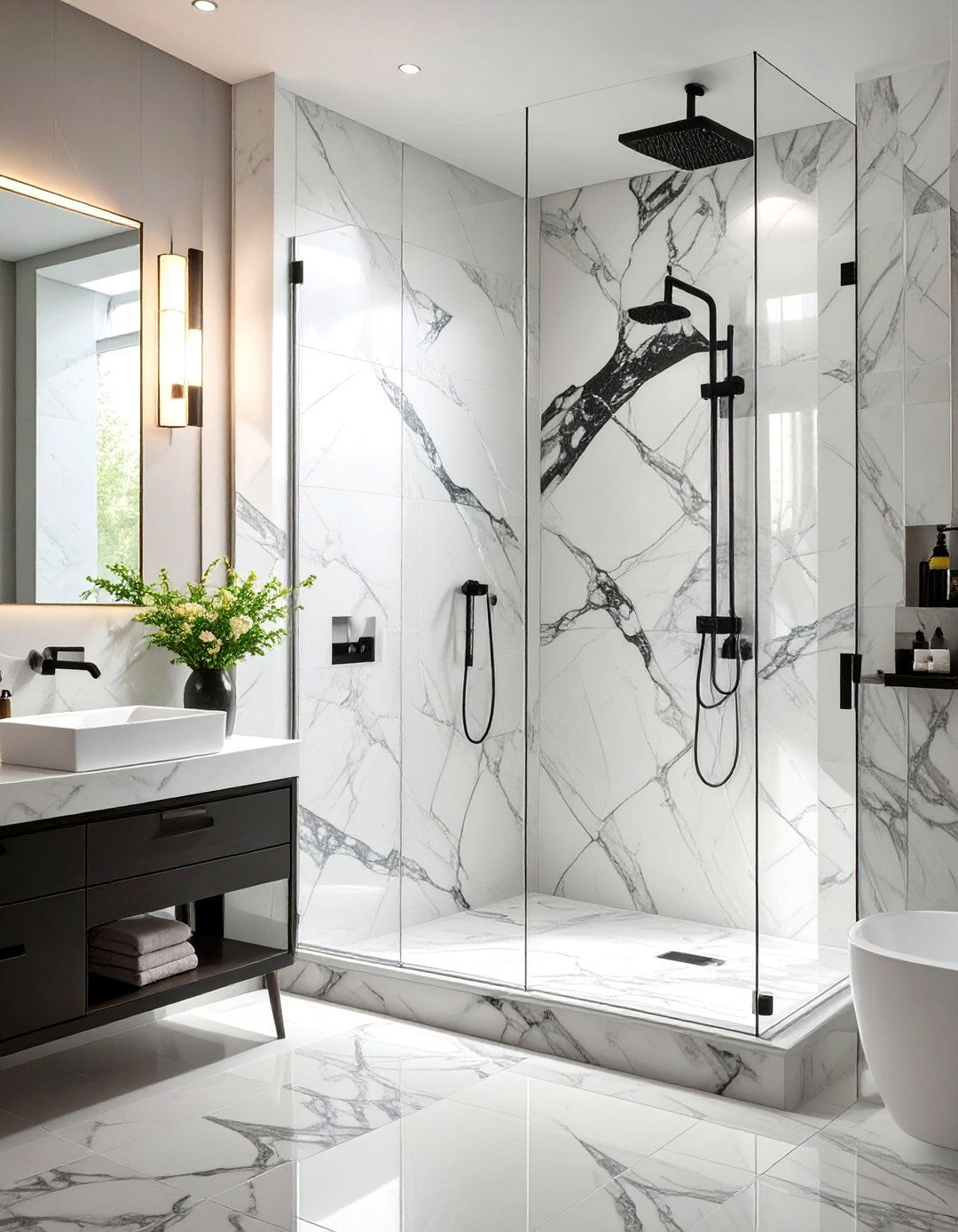 Marble Elegance Bathroom - 30 black and white small bathroom ideas