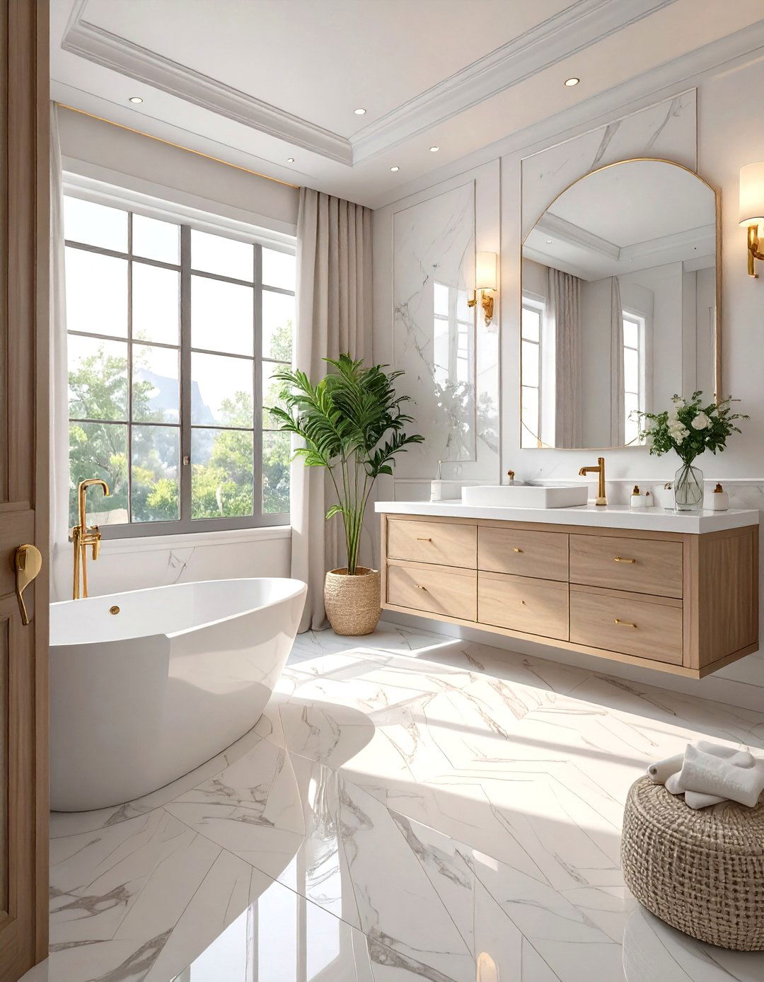 Marble Herringbone Floor Pattern - 30 marble bathroom ideas