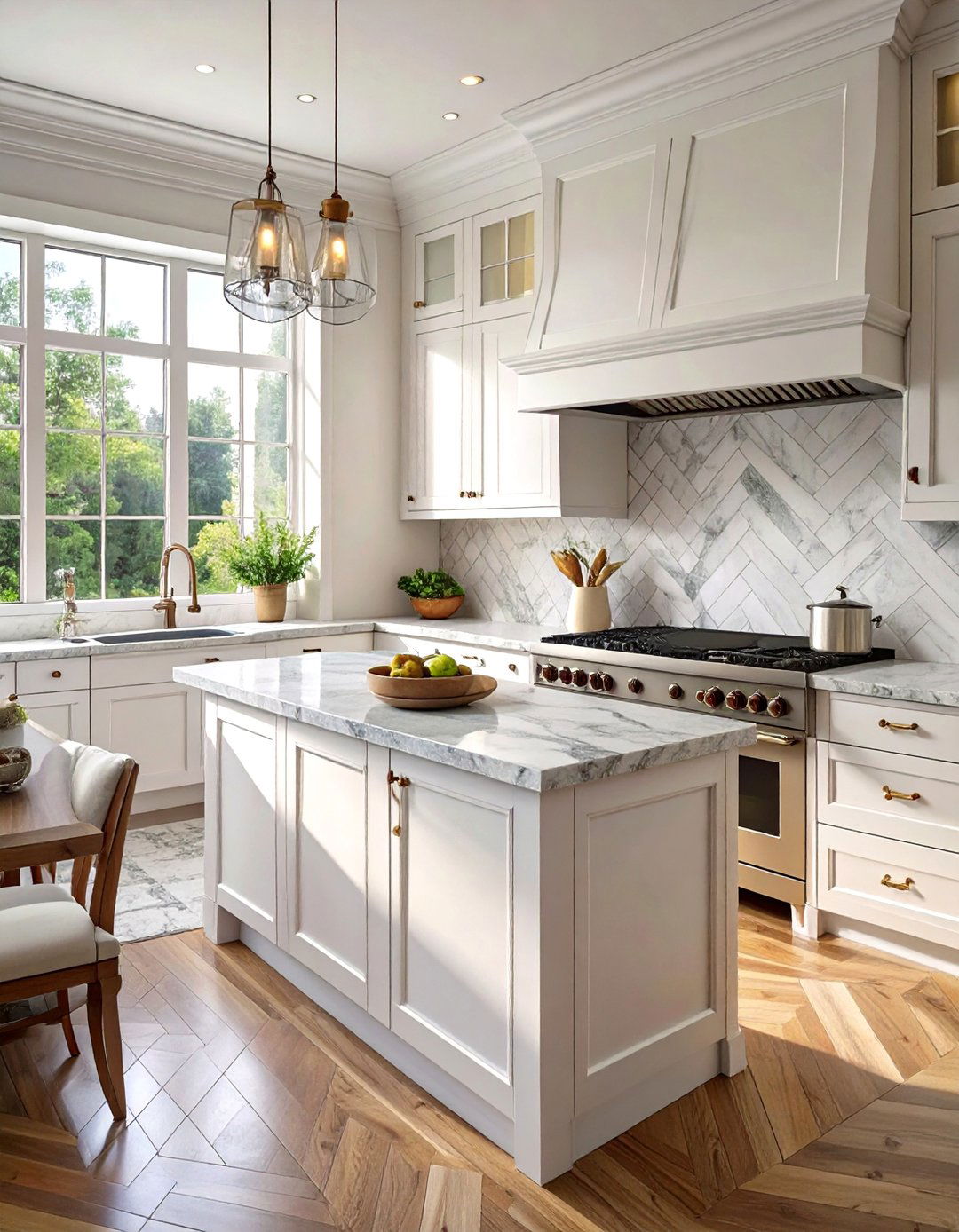 Marble Herringbone Pattern Backsplash - 30 backsplash ideas for white cabinets and granite countertops