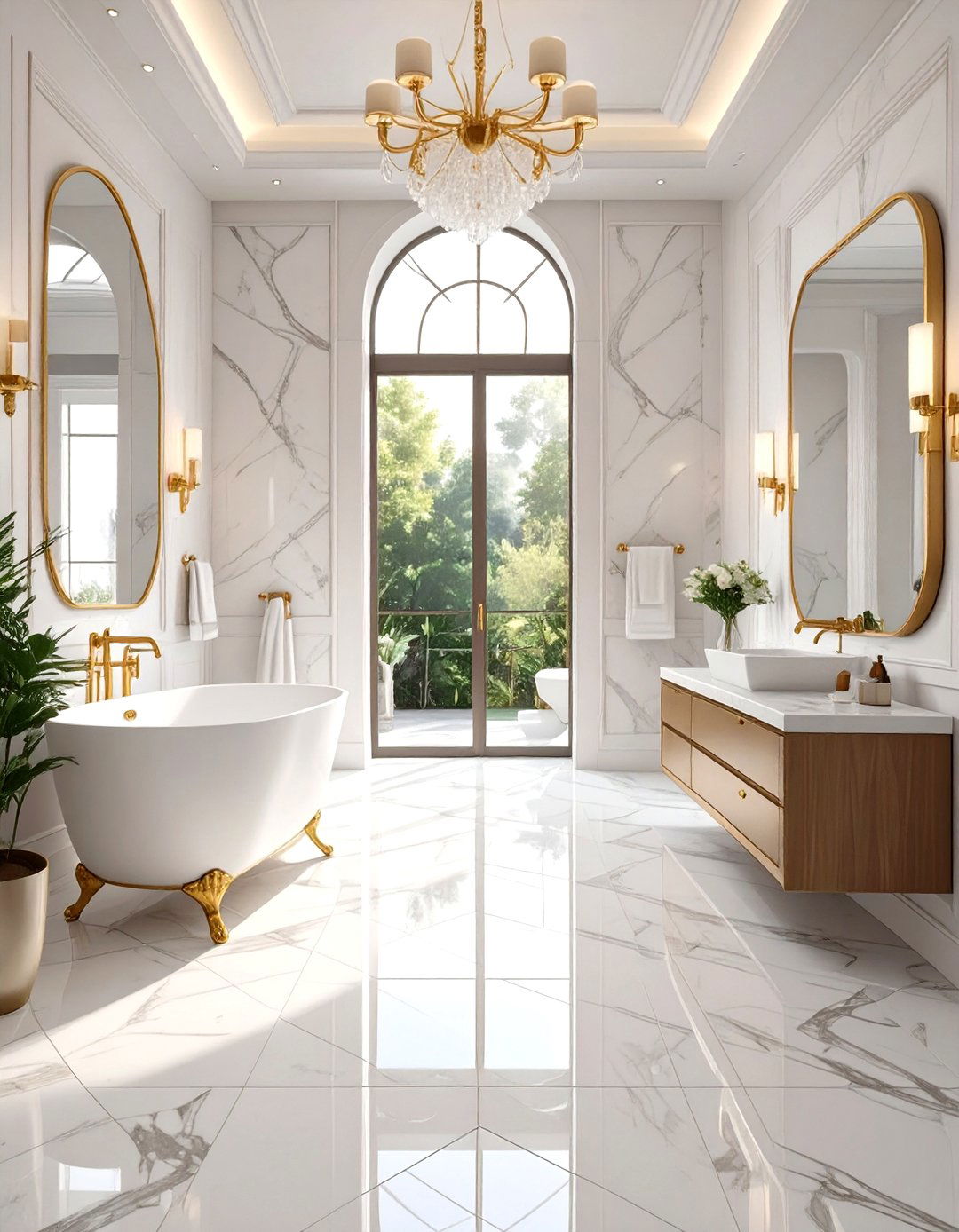 Marble Herringbone Tiled Bathroom Floor - 30 tiled bathroom ideas