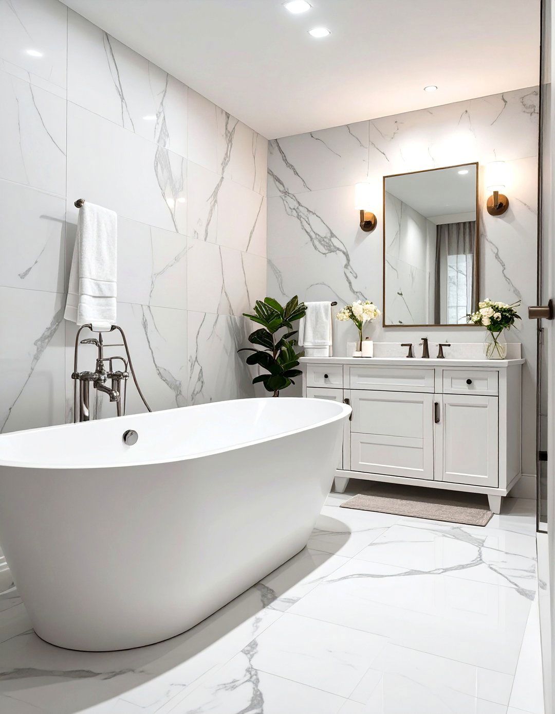 Marble Luxe Grey and White Bathroom - 30 grey and white bathroom ideas