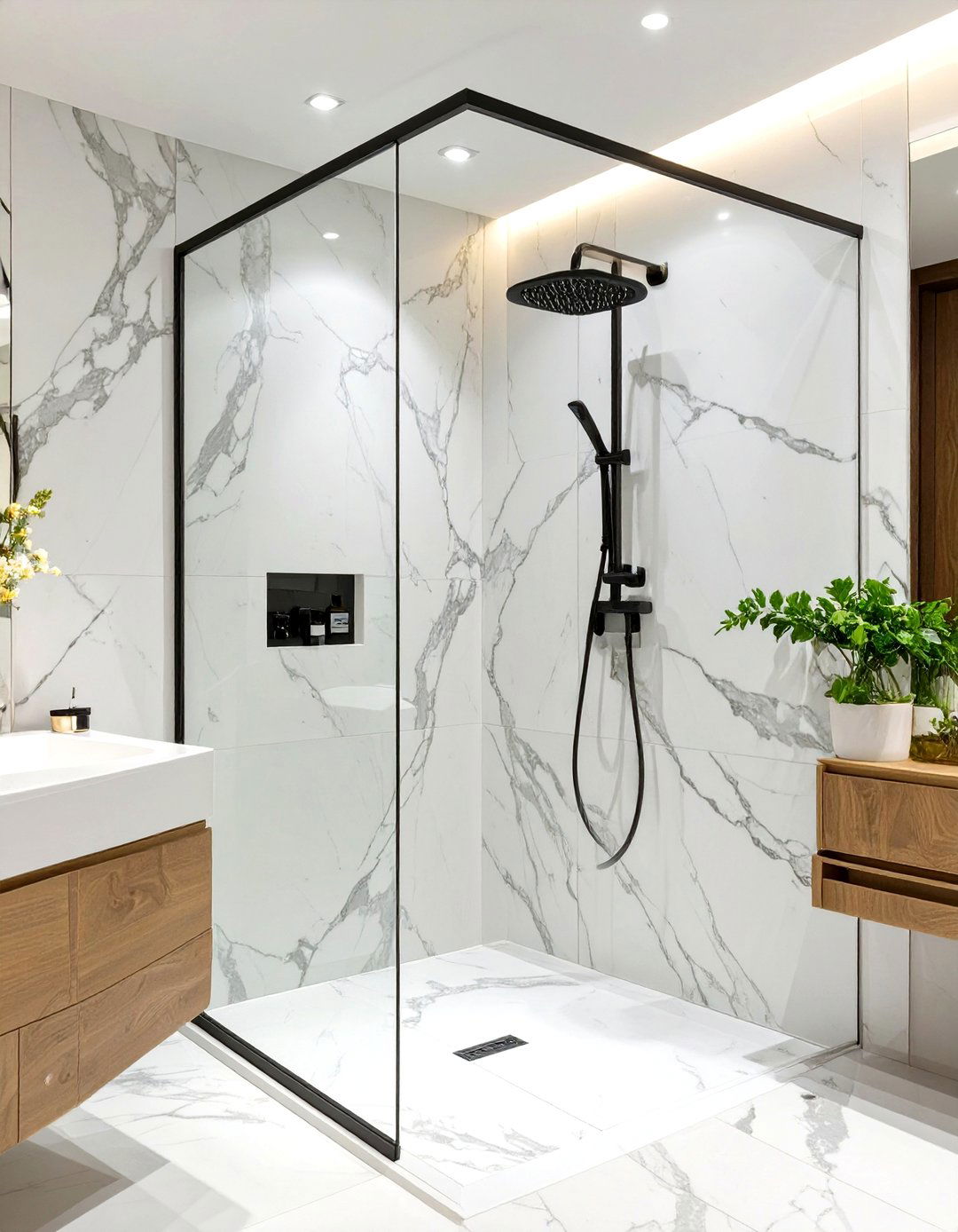 Marble Slab Small Doorless Shower - 30 small doorless walk in shower ideas