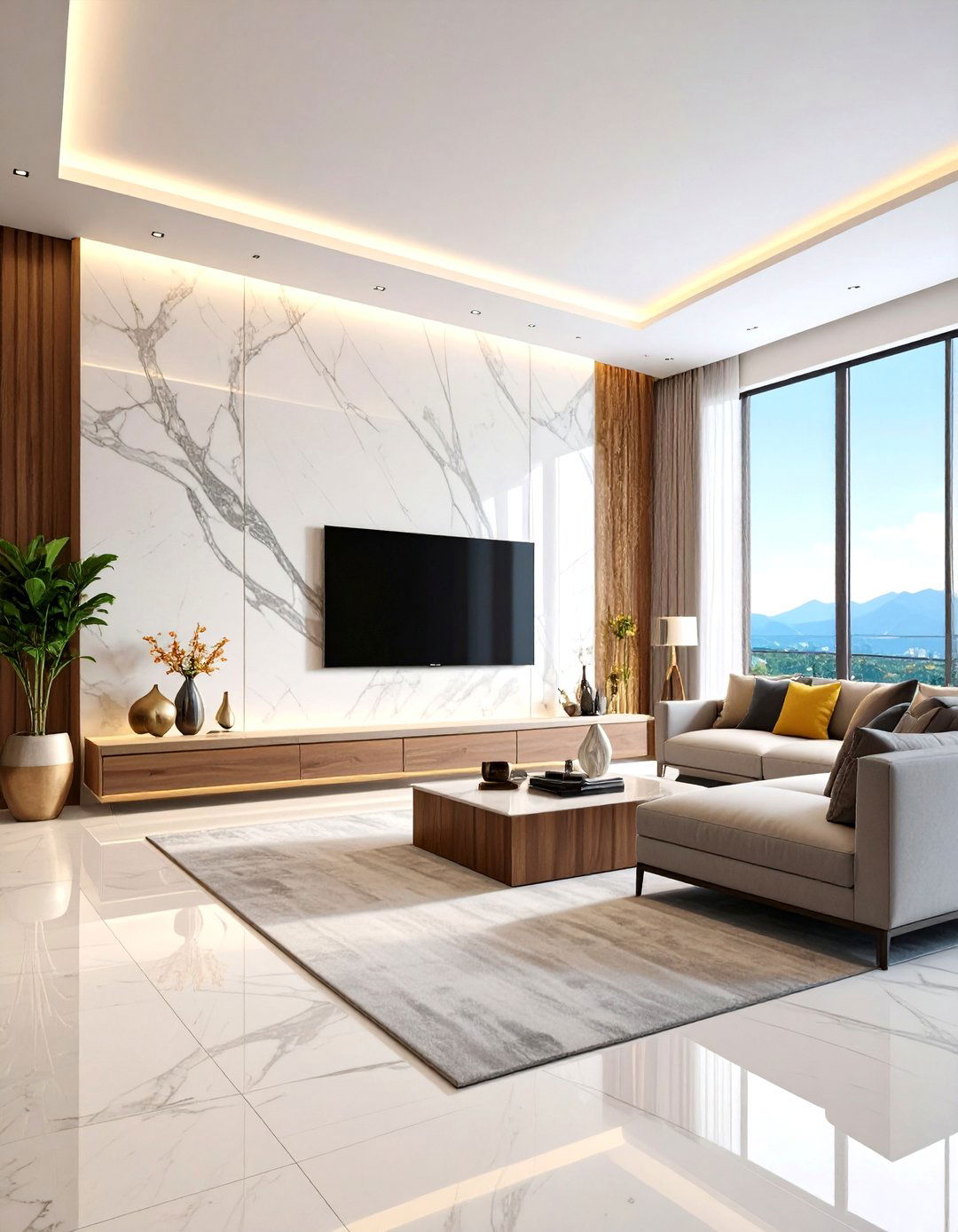 Marble Slab TV Wall - 30 accent wall behind tv ideas