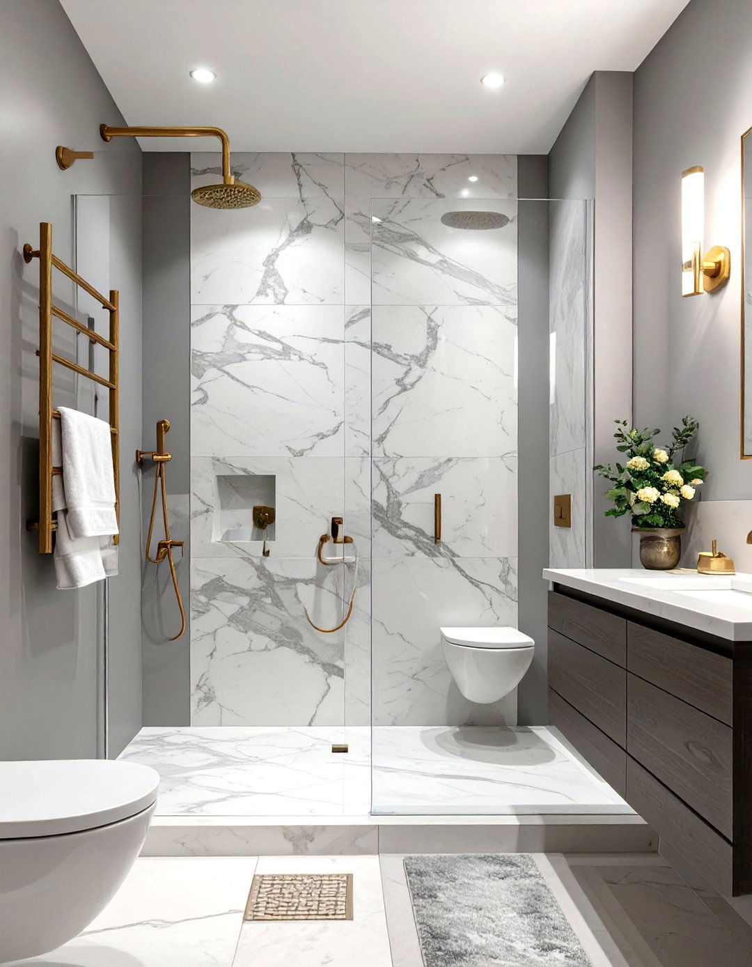 Marble Vein Grey Bathroom - 30 grey modern small bathroom designs