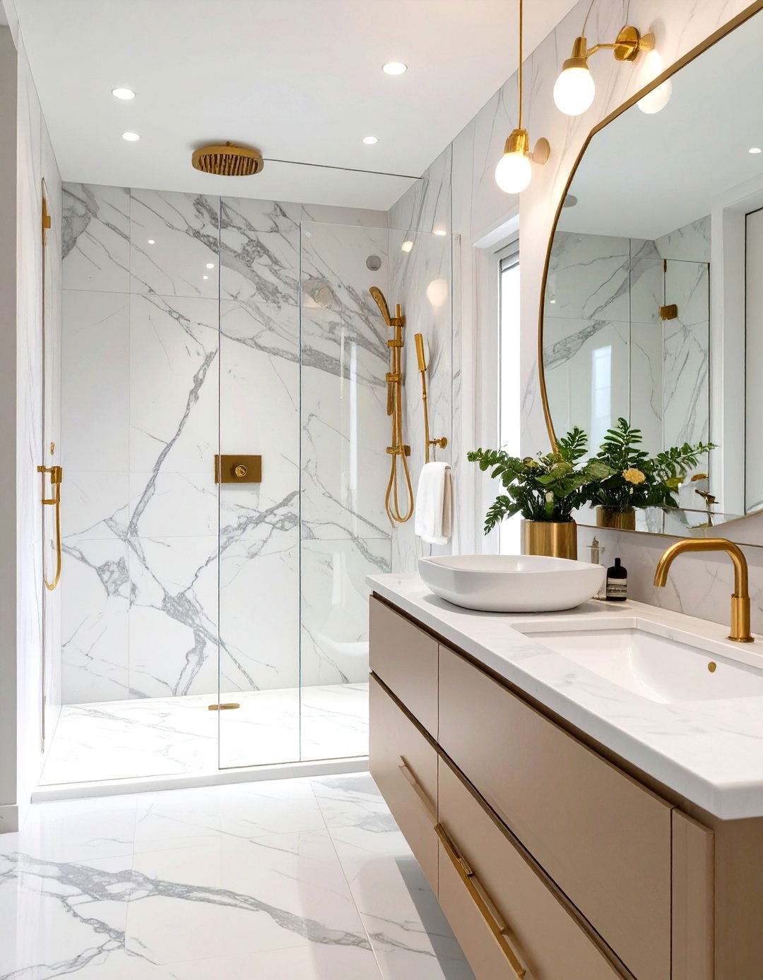 Marble and Brass Bathroom Fixtures - 30 marble bathroom ideas