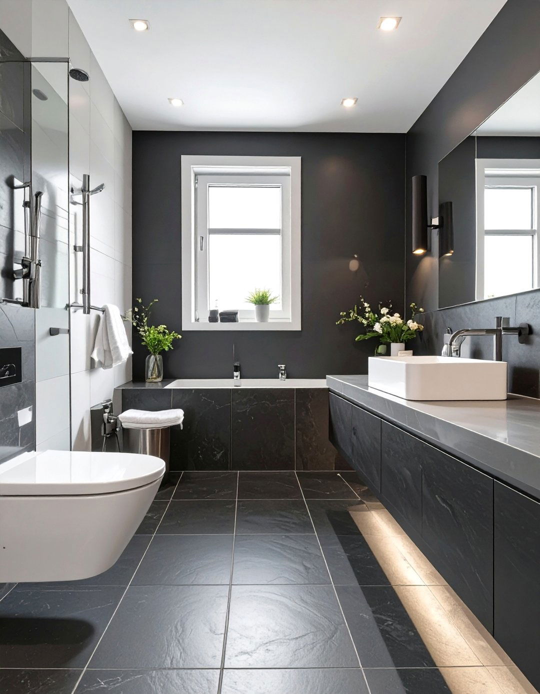 Masculine Bathroom with Slate and Steel - 30 black and white bathroom ideas