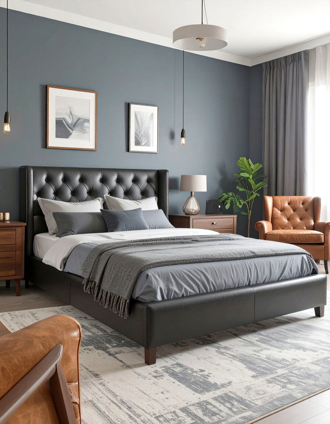 Masculine Bedroom with Leather Accents - 30 black and grey bedroom ideas