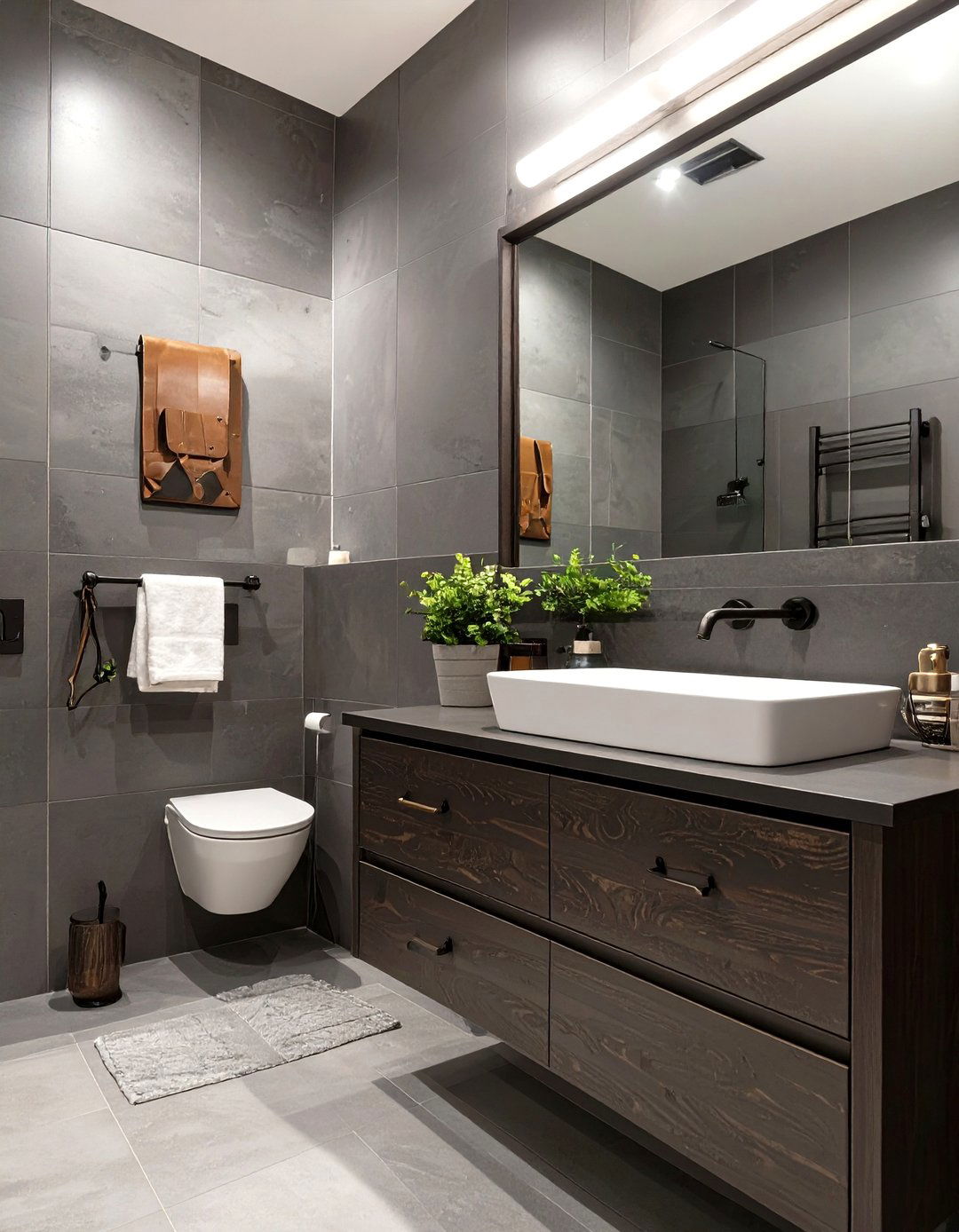 Masculine Gray and Leather Bathroom - 30 gray bathroom ideas