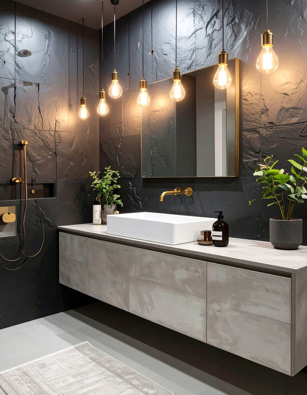 Masculine Industrial Bathroom - 30 black and gold bathroom ideas
